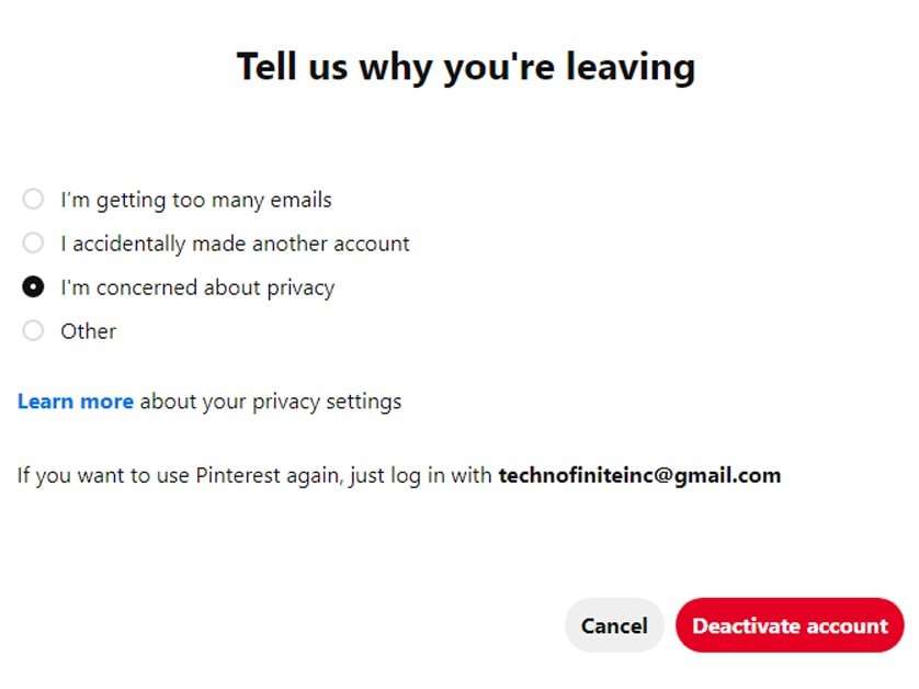 How to Deactivate Pinterest Account temporarily